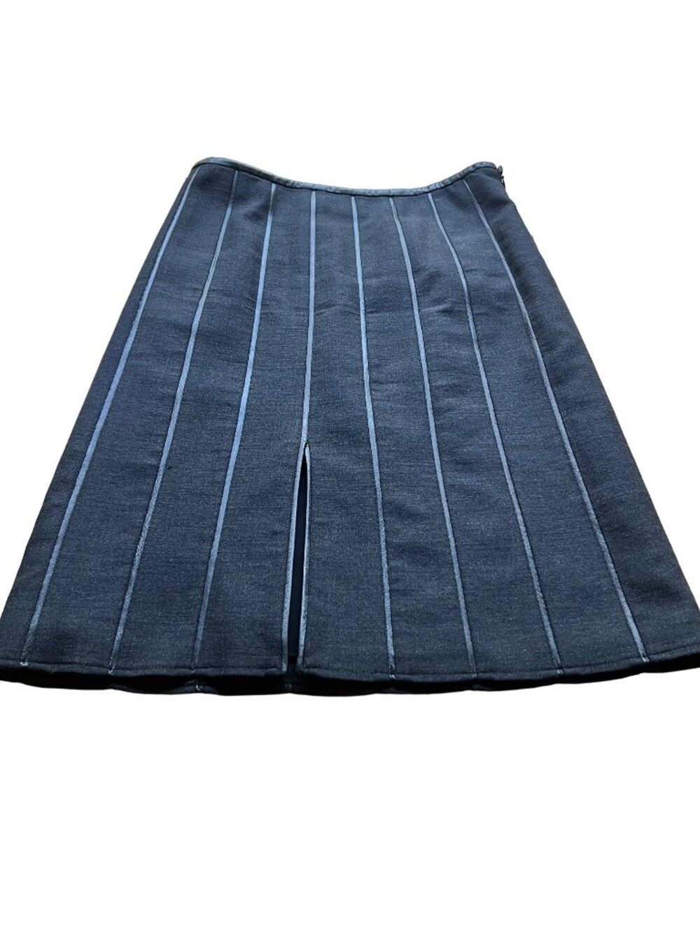 Vintage Armani Collezioni Size 8 Black Gray Wool Leather A-Line Skirt - Picture 1 of 13